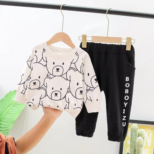 Spring Children Clothes Baby Boys Cotton Printe Bears T-shirt Pants 2Pcs/sets Infant Out Kid Fashion Toddler Clothing Tracksuits