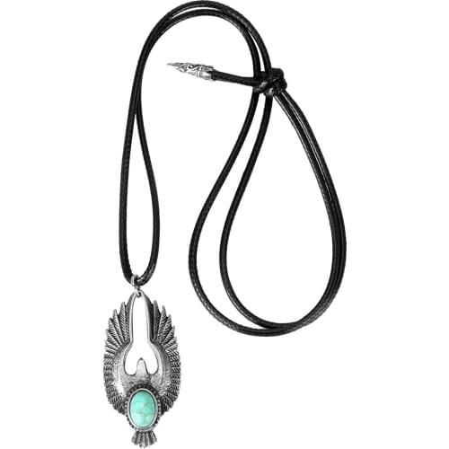 Unisex Vintage Flying Eagle Turquoise Pendant Necklace Sweater Chain Jewelry