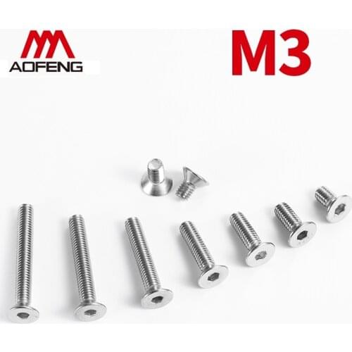 304 Stainless Steel M3 Hexagon Socket Countersunk Flat Cap Head Screw M3x4 5 6 8 10 12 40 45 50mm Full Thread