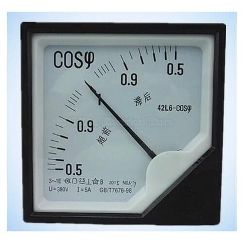 High Quality 42L6 COS 5A 220V 380V AC Pointer Type Power Factor Meter 120mmX120mm With Two Years Warranty