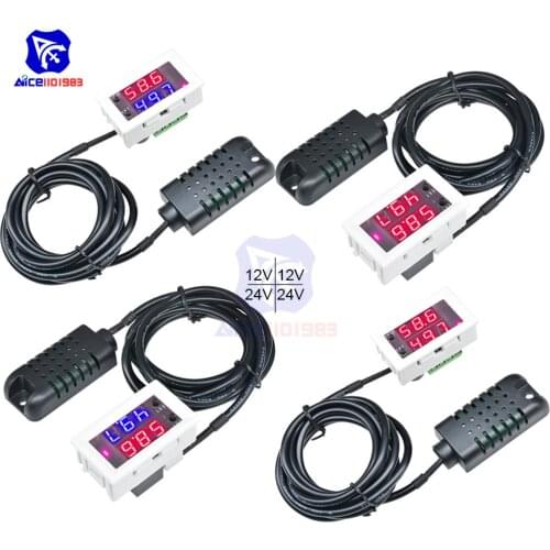 W2062C Dual LED Digit Tube Display Humidity Controller 12V 24V 110 -220V 0 -99%RH Hygrostat with SHT20 Humidity Sensor Probe