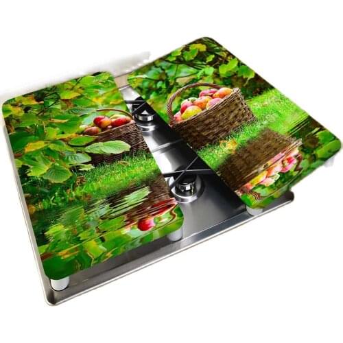 Glass Cooker Protective 2 pcs Glass Cutting Board and Cooker Protection Panel Apple Garden Patterned Glass Cooker Protection Panel 30x52 cm