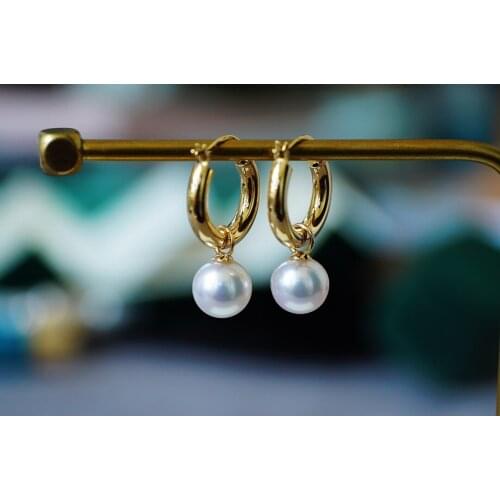 Solid 18k Gold 8.75mm Nature Akoya Pearls Gemstones Studs Earrings for Women Fine Jewelry Birthday Presents