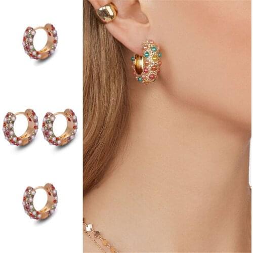 2020 ZA Exquisite fashion Rhinestone Dangle Drop Earrings for Women New Stitching Color Imitation Pearls Hook Piercing Earrings