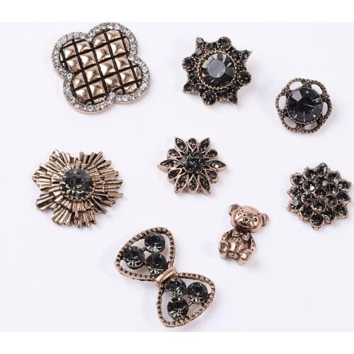 10 Pieces Vintage Metal Flower Rhinestone Buttons Ornament Handmade Apparel Accessories DIY Jewelry Findings