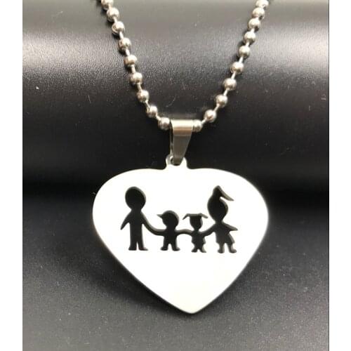 2018New Fashion family daughter son mother father boy girl Stainless Steel Heart Shape Pendant necklace Vintage handmade Jewelry