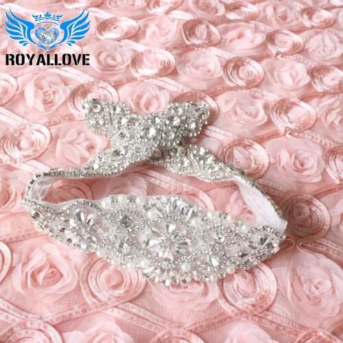 30pcs 18.0"L beaded belt clear crystals iron on sewing diamante strass pearls beads rhinestone applique for wedding dress sash