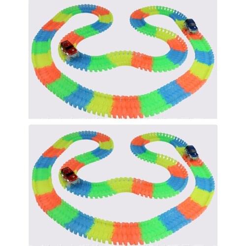 500pcs 2pcs Car Glowing Race Bend Flex in Dark Flexible Tracks Assembly Cars Toys Roller Coaster car Toy for Kid gift