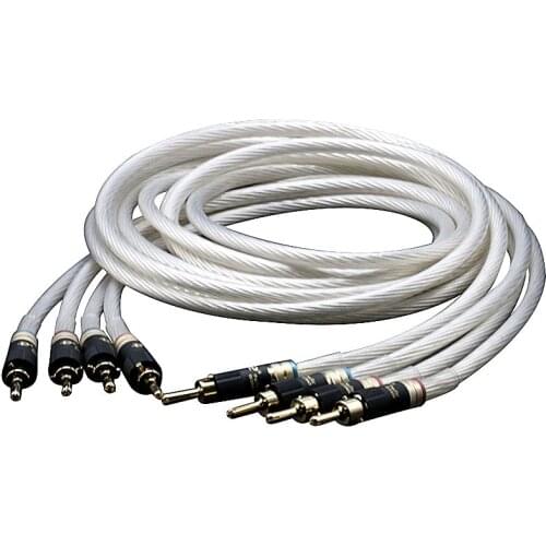 AHSY Pair HI-End 5NOCC Silver Plated Speaker Cable banana Plugs Hifi Audio loudspeaker Cable with Palic Banana plugs