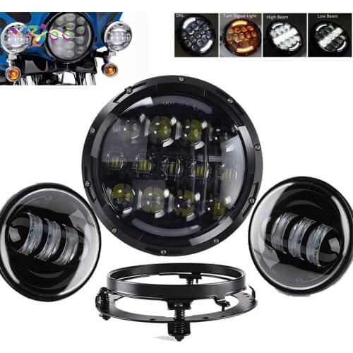Motorcycle accessories 7" LED Headlight + LED Fog Lights Auxiliary Passing Lamps For Motorcycle Street Glide with Bracket Ring