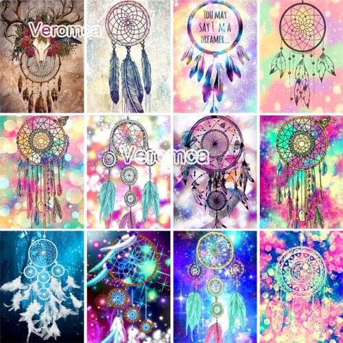 5D Diy Diamond Painting Dream Catcher Feather Wind Chime Full Square Round Drill Rhinestone Embroidery Mosaic Home Decoration