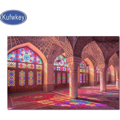 Mecca Islamic Islam Building Diamond Painting Full square round Diamond Embroidery Mosque Landscape Painting Cross Stitch Mosaic