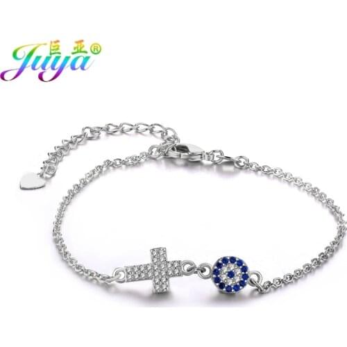 Religious Christian Jewelry Bracelets Gold//Rose Gold Pave Zircon Cross Greek Evil Eye Charm Bracelets For Women Men Gift