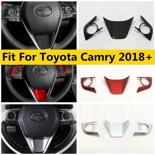 Yimaautotrims Steering Wheel Cover Trim 3 Pcs Fit For Toyota Camry 2018 - 2021 Matte Red / Carbon Fiber Look Interior Mouldings