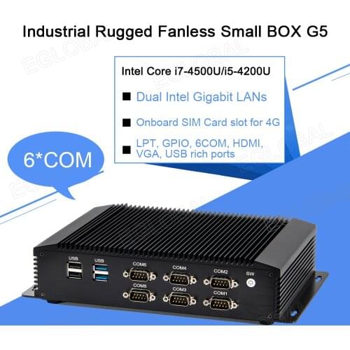 Cheapest Industrial Mini PC Intel Core i5 4200U i7 4500U Desktop Computer 6 COM GPIO LPT HDMI VGA 2 LAN 4G Module Rugged Box
