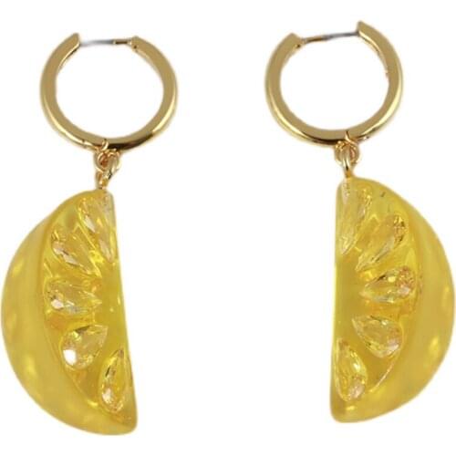 European and American fresh resin zircon lemon orange earrings sweet fruit age-reducing fashion temperament female earrings
