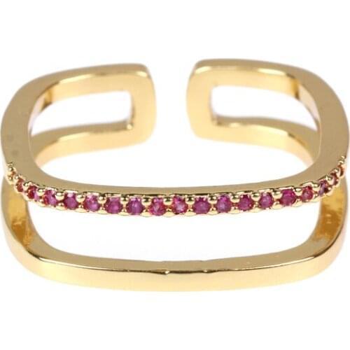 EYIKA Korean New Geometric Simple Square Zircon Double Layer Open Ring Temperament Versatile Anillo Women Engagement Jewelry