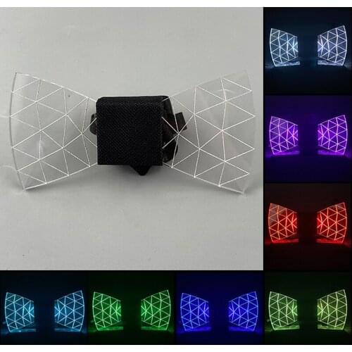 Change 7 Colors LED Bow tie Acrylic Glowing Bow Tie DJ Club Glow Party Costume Decoration Luminous Necktie For Men Gift