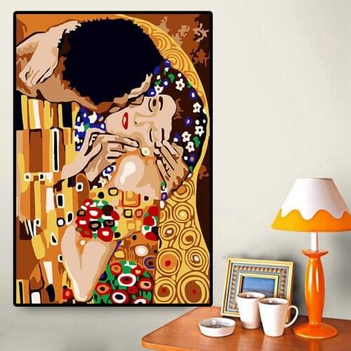 Oil Painting By Numbers DIY Klimt & Kiss Picture On Canvas Oil Coloring By Hand Landscape Kits Drawing Modern Wall Art