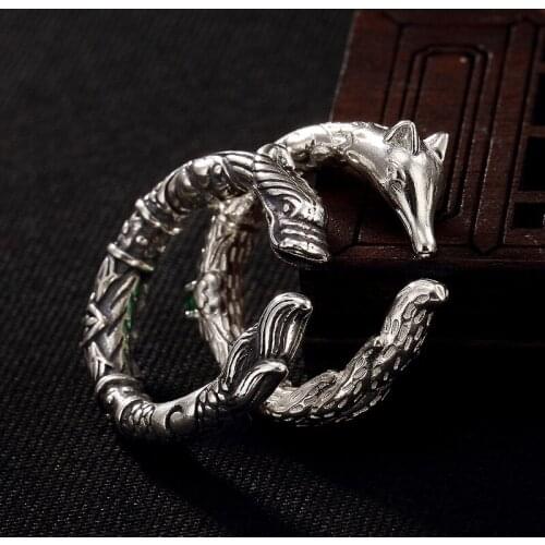 Silver S925 Sterling Silver Three Life Three Worlds Ten Li Peach Blossom Black Dragon White Fox Ring Rings Wholesale
