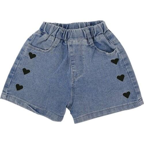 Summer Baby Girl Shorts Kids Girl Short Jeans Pants Fashion Embroidery Heart Denim Short for Girls Bottom Clothes 2 to 9 years