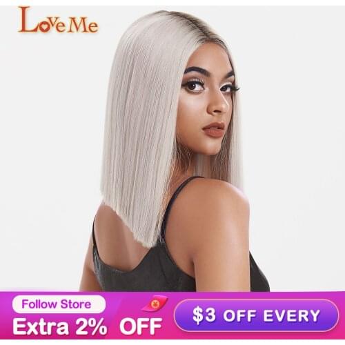 LOVE ME Short Bob Synthetic Wigs For Black Women 14 Inch Straight Wigs Ombre Cosplay Wigs High Temperature Fiber Free Shipping