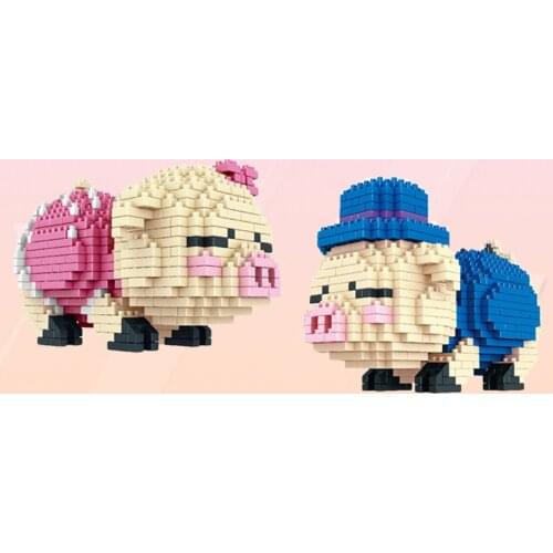 PZX Mini Blocks Cute Piggy Model Plastic Building Bricks Animal Small size Assembly Toys Valentines Day Girls Gifts Christmas