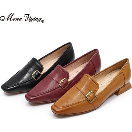 Mona Flying Women Solid Genuine Leather Penny Moccasins Loafers Hand Made Slip On Casual Flat Shoes 2020 New Arrival 1218-11