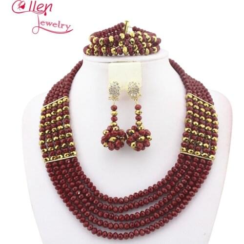 New Fashion Garnet&Bronze African Crystal Beads Necklace Set Nigerian Wedding bridal dubai women necklace Set W8657