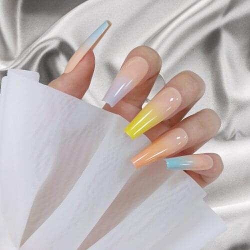 24pcs/Set European Coffin Fake Nails Square head Rainbow Color Gradient Press On Nails with Glue Beauty Acrylic Full Nail Tips