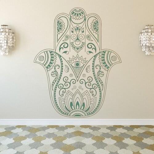 Wall sticker Hamsa Wall Art Cute Hand Of Hamsa Wall Decal Yoga Bedroom Livingroom Decal Mandala Vinyl sticker home decor HY339