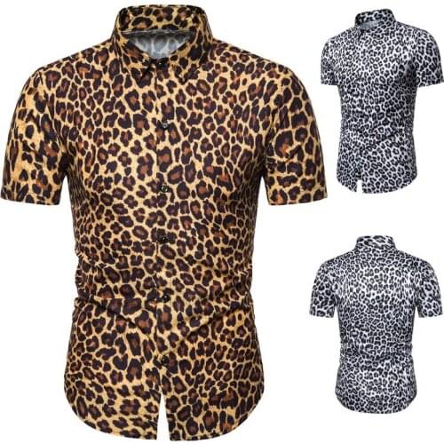 Latest Design Cheap Plus size Men Slim Fit Leopard Print Casual Short Sleeve Shirts