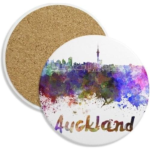 Auckland New Zealand City Watercolor Stone Drink Ceramics Coasters for Mug Cup Gift 2pcs