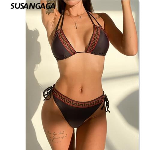 Sexy Bikini Halter Womens Swimsuit 2021 Push Up Swimwear Low Waist Biquini Brazilian Bikini Set Backless Bathing Suit Beachwear