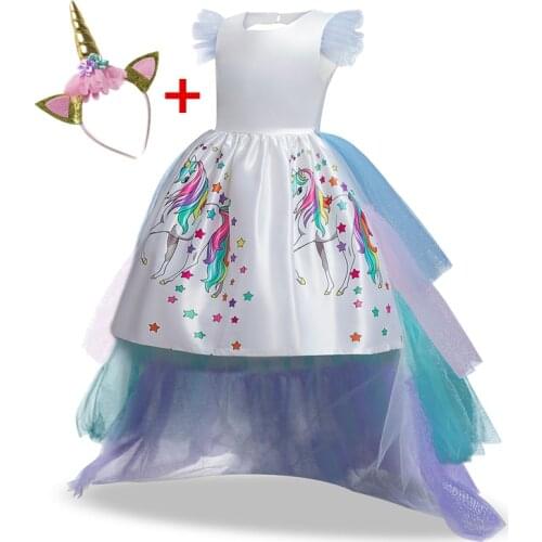 Unicorn Dress for Girls Tutu Rainbow Princess Dresses Kids Party Dress Gorgeous Backless Gown Unicornio Theme Cosplay Costume