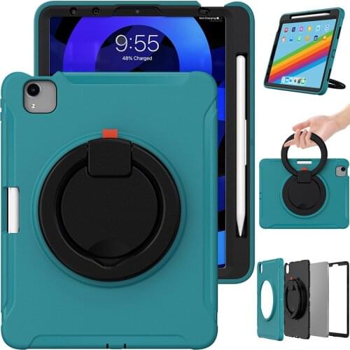 Shockproof Case with Rotatable Kickstand for iPad Air 4 Silicone Case for iPad Pro 11 2020 2018 2021 Kids Hard Back Cover