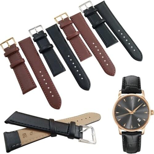 New Women Men Genuine Leather Watch Band Simple Brown Black 8-24mm Watch Straps +Stainless Steel Buckle Watchbands Bracelet