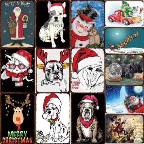 Merry Christmas Metal Tin Sign Wall Art Santa Claus Elk Retro Metal Plaque Home Decor Bedroom Wall Stickers New Year Gifts for