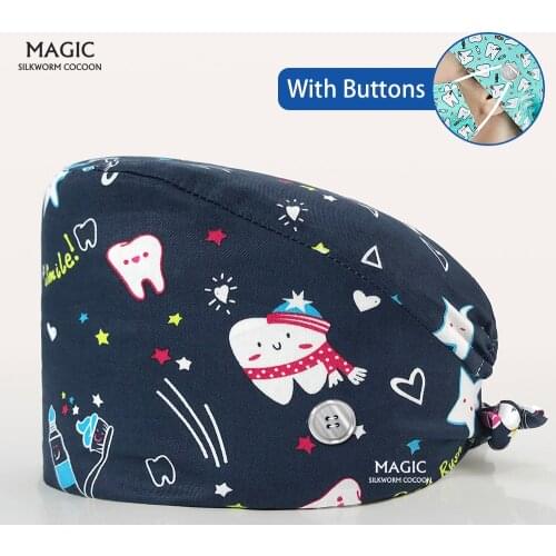 Tieback Pet Dentist lab cap medical nurse nursing hats Surgical working caps Scrub clinic pharmacist hat 100% cotton with button