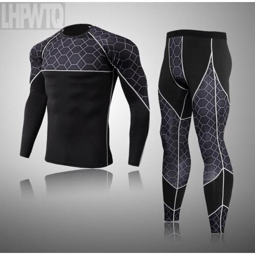 Men Thermal underwear winter long johns 2 piece Sports suit Mens Compression leggings Quick dry t-shirt long sleeve legging set