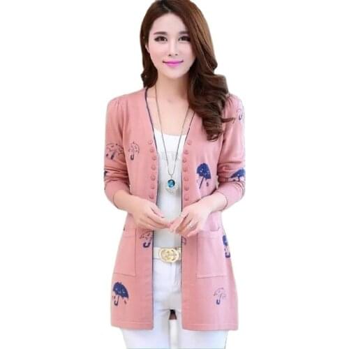 Spring Autumn New Season Sweater Female Sweater Cardigan Outerwear Mid-Long Chic Ladies Jacket All-Match Shawl Women Coats