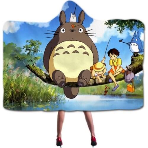 Japanese Anime My Neighbor Totoro Printed Soft Blanket Warm Hoodie Blanket Home Sofa Camping Cloth Harajuku Hooded Blanket