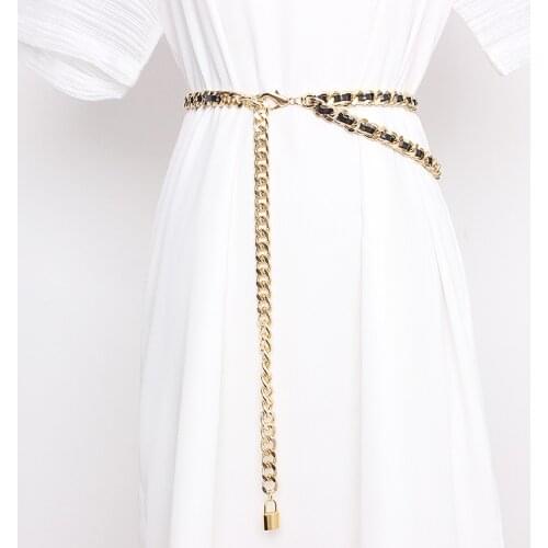 High Quality Women Silver Gold Metal Alloy Twist Waist Chain Adjustable Large Plus Size Summer Dress PU Metal Waist Chain
