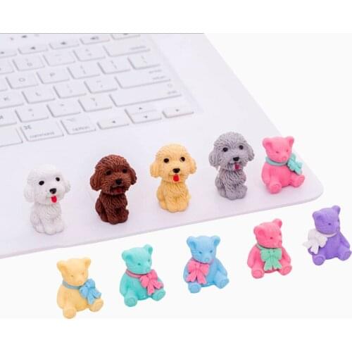 10sets/lot Kawaii Animal Dogs Rubber Pencil Eraser Students Stationery School Supplies For Kids Wholesale