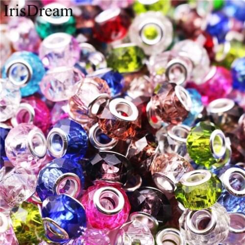 10PCS Lot 5mm Big Hole Clear Color Cut Faceted European Murano Glass Beads Charms Fit For Original Pandora Bracelet DIY Jewelry