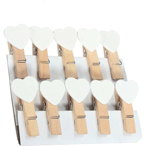 100pcs Wooden Heart Pegs Photo Clamps White Heart Clothespins Decorative Wooden Craft Clips Heart-Shaped Wooden Letters