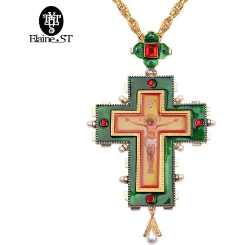 120cm Long Necklace Pope Francis Pectoral Cross Orthodox Cross Necklace Religious Jesus Icon Metal Is Encrusted With a Crucifix