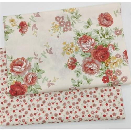 160x50cm Light Peony Pink Background Rose Small Floral Cotton Twill Fabric, Making Bedding Dress Home Wear Cloth