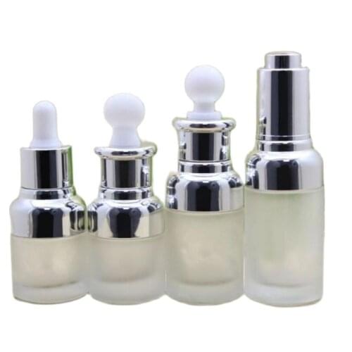 20ml Frosted glass bottle silver shoulder collar white bulb dropper for serum/oil/essence/liquid toner hyaluronic spot removal