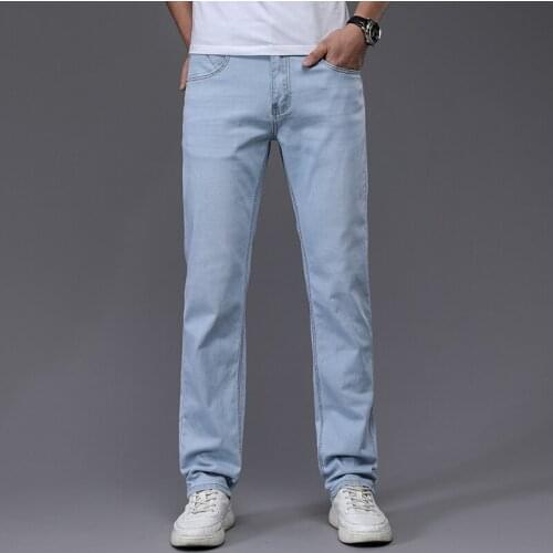 2021 New Jeans Men Straight Trousers Male High Quality Soft Slim Fit Business Denim Designer Casual Biker Pants